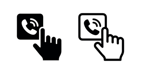 Fototapeta premium Click Call Icon Set. Hand Tapping on Phone Button for Contact or Support Symbol.