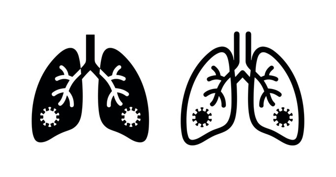 Infected Lungs Icon Set. Human Lungs with Virus, Covid-19, or Respiratory Disease Symbol.
