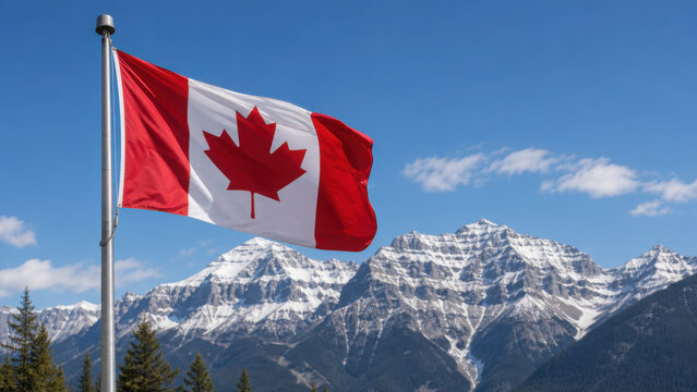 Canada flag and beautiful Canadian landscapes