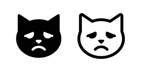 Fototapeta premium Sad cat face emoji icon, unhappy or disappointed feline expression