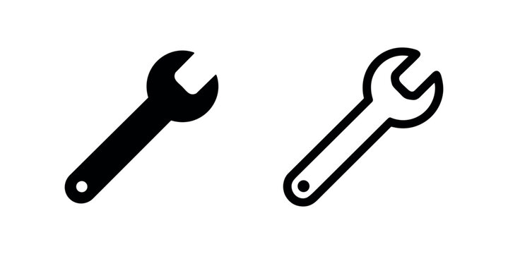 Classic spanner or wrench icon in solid and outline styles, a fundamental tool for various mechanical tasks.