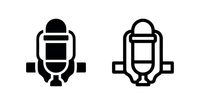 Breathing apparatus / SCBA icon, black and outline, white background
