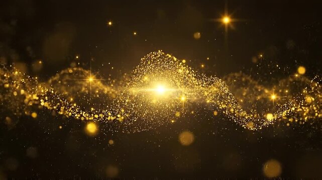 Stunning golden particles flowing dynamically in wave patterns