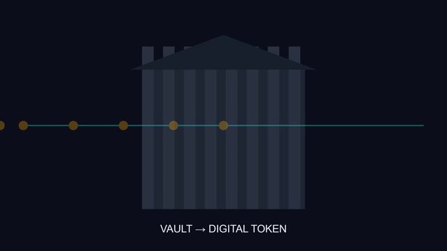 Cryptocurrency vault to digital token animation: blockchain security and asset conversion concept