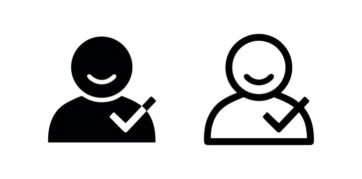 Verified person icon with checkmark, indicating approval, validation, or success