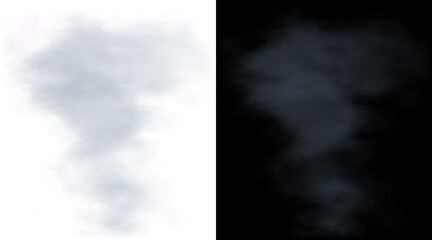Naklejka premium Atmospheric smoke puff on black and white backgrounds, wispy gray steam texture, ethereal fog cloud for compositing and design overlays
