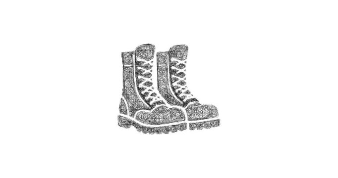 Sketch combat boots icon animation - smooth progressive reveal