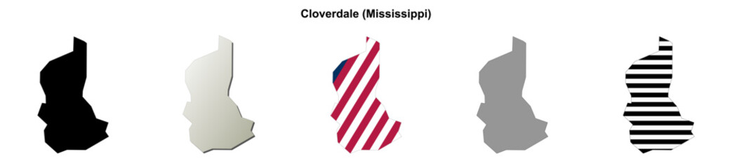 Obraz premium Cloverdale (Mississippi) blank outline map set