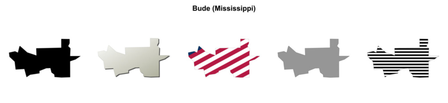 Bude (Mississippi) blank outline map set