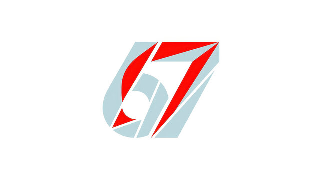 Abstract Geometric Layered Number 67 Red and Blue-Grey Logo