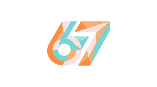 Abstract Geometric Pastel Number 67 Orange and Mint Logo