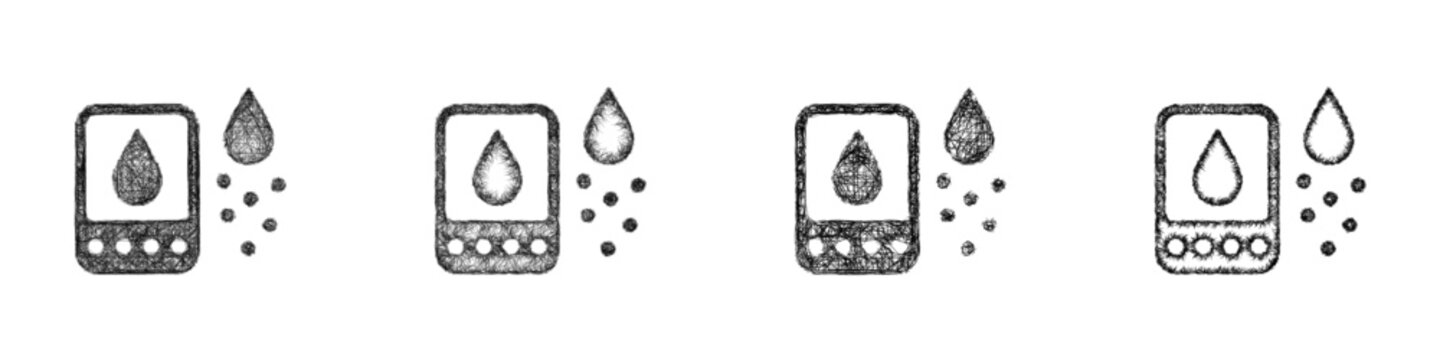 Monochrome sketch humidity control icon design set