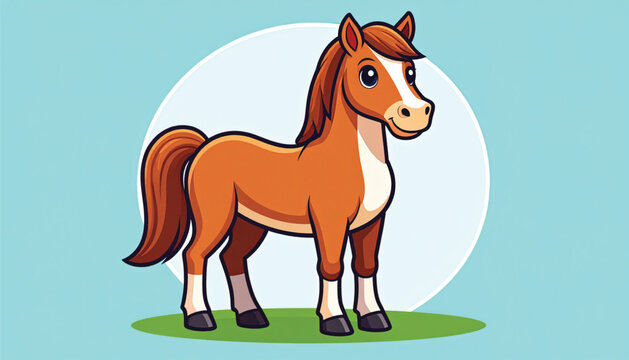 Brown Horse Standing On Green Grass.