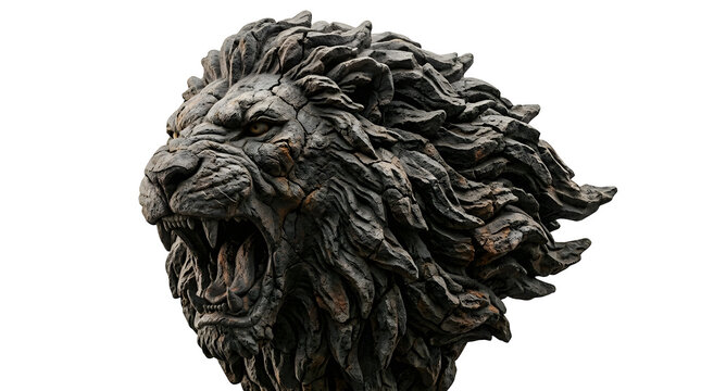 Detailed lion head sculpture with textured mane