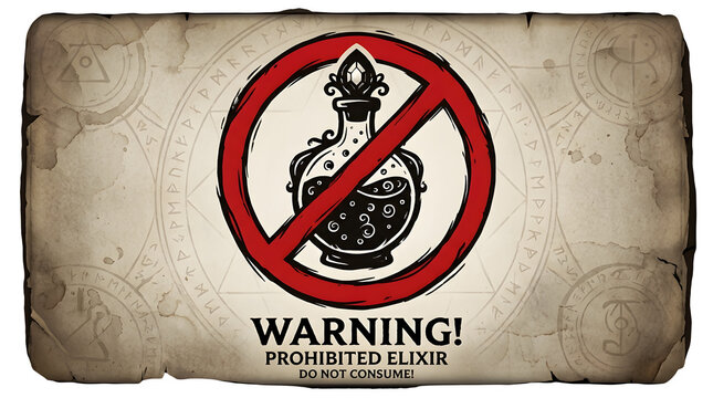 Prohibited elixir warning with potion bottle icon