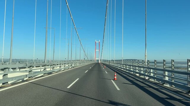 Driving on the 1915 &Ccedil;anakkale Bridge on a Sunny Day. 4k video