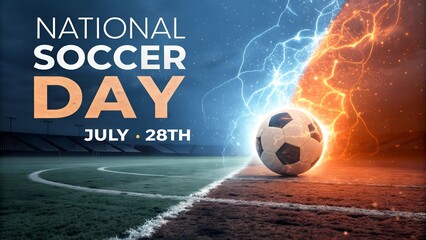National Soccer Day Poster | Dramatic Soccer Ball with Lightning Fire Effects