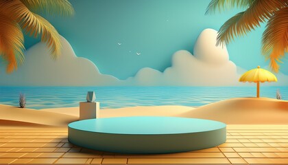 Fototapeta premium beach podium summer background beach summer background 3d