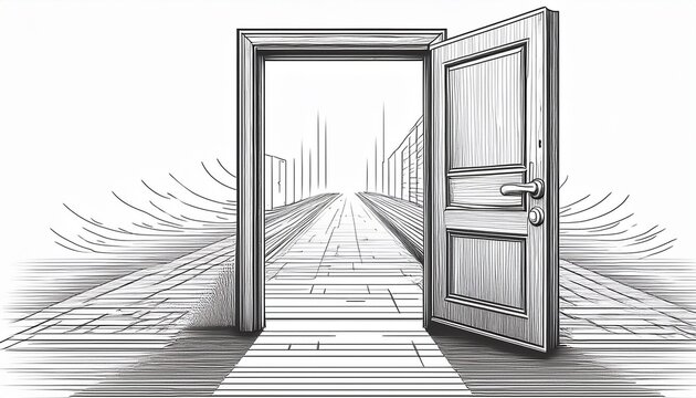 doorway sketch with open door and clear perspective view