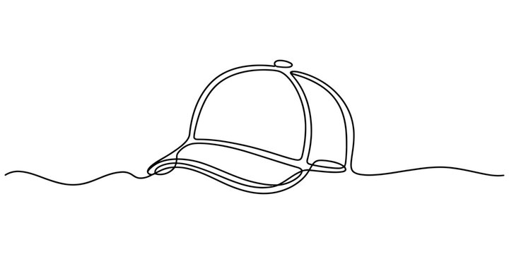 A single continuous line drawing of a baseball cap hat accessory for sport and fashion style minimal vector illustration design for simple graphic art Vector, illustration