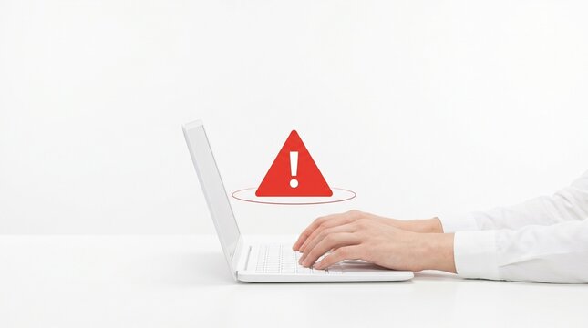 Laptop Error Warning with Corporate Employee Typing During Cybersecurity Incident