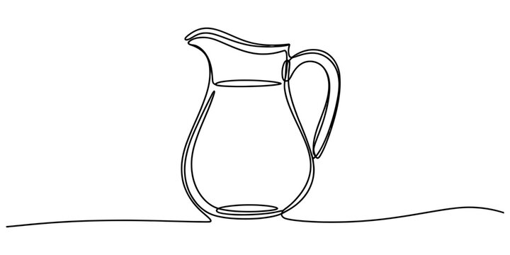 Continuous single line drawing of a glass water pitcher container for kitchen and home drink serving minimalist art style illustration simple black outline Vector, illustration