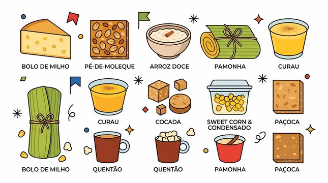 Brazilian Festa Junina Food Collection Flat Illustration