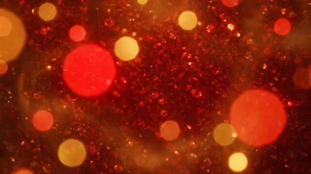 Warm, glowing bokeh lights shimmering and dancing in a dark, textured background