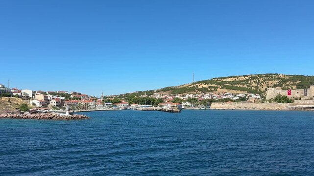 view of the port of bozcaada. 4k video
