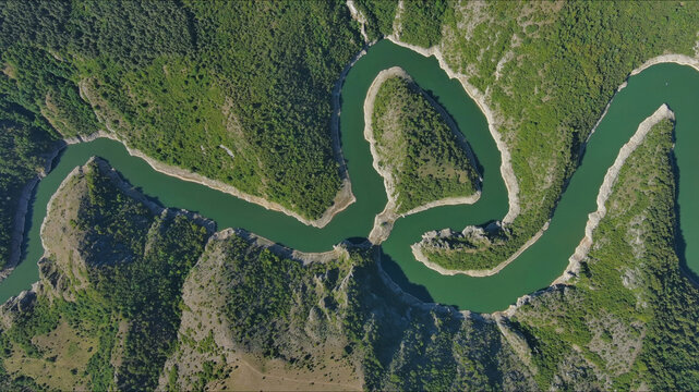 Curved meanders in canyon of Uvac river Serbia