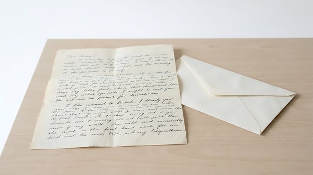 Vintage handwritten letter and envelope on a wooden surface