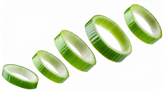 flying chopped scallion rings fresh green onion isolated background