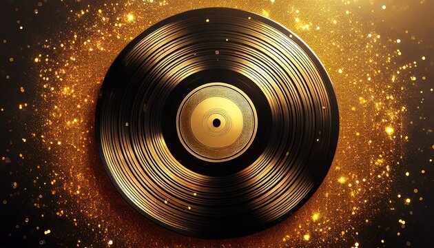 vintage vinyl music record with gold glitter background