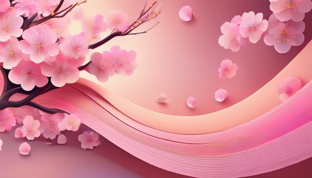 Cherry Blossoms And Curved Background Pink Pop Cherry Blossom Background