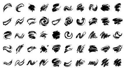 Fototapeta premium Versatile collection of expressive black ink brush strokes, ideal for graphic design, abstract art, and creative embellishments, adding a handcrafted touch to digital projects