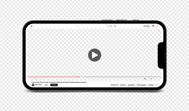 Video player streaming template light mode for web and mobile apps on smartphone screen display isolated on transparent background. Vector illustration