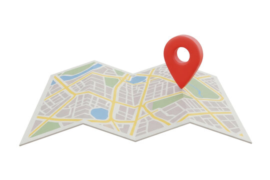 Map pin icon placed on a generic folded paper city street map showing urban navigation, travel routes, and location services&nbsp;