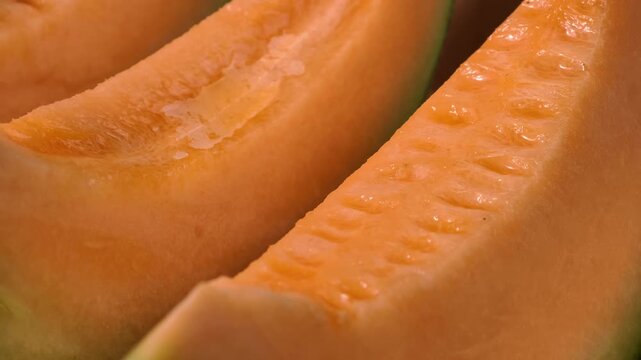 Sliced pieces of fresh sweet cantaloupe melon