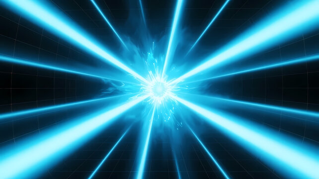 Radiant blue energy burst in dark void