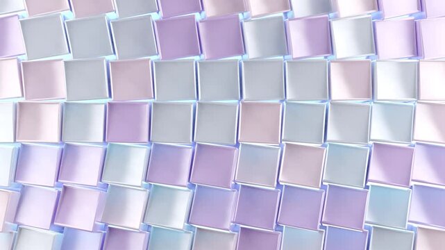  Cubos iridiscentes de colores pastel con movimiento de onda lenta y bucle 3D. Cubos iridiscentes animados de colores pastel que se mueven en un patr&oacute;n de onda lenta. Elegante renderizado 3D abstracto