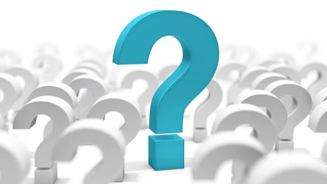  Signo de interrogaci&oacute;n azul que se destaca entre la multitud blanca de signos de interrogaci&oacute;n en 3D. Signo de interrogaci&oacute;n azul que se destaca entre la multitud de signos de interrogaci&oacute;n blancos. 