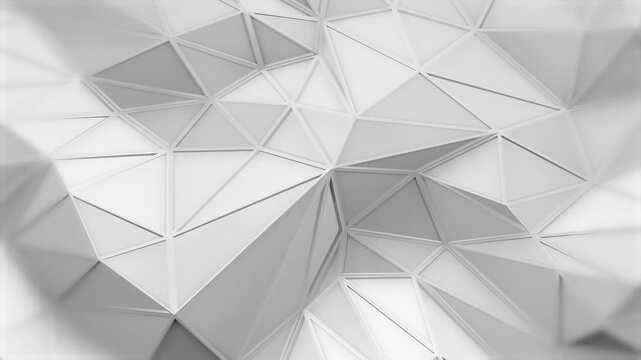 Fondo abstracto de bucle 3D de superficie ondulada blanca de baja poli.Superficie triangular blanca de baja poli animada con movimiento ondulante. Representaci&oacute;n 3D m&iacute;nima y limpia,bucle de movimiento