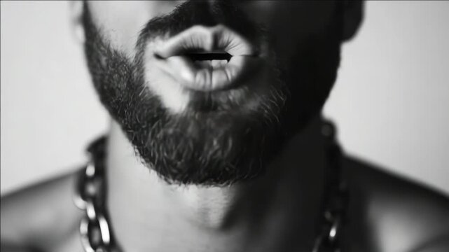 A man with a beard and chiseled features making facial expressions for modeling or acting purposes.