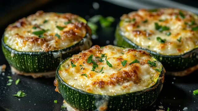 Delicious looking appetizers ready for serving on a black tray
