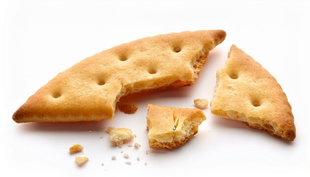 broken cracker pieces isolated on white background