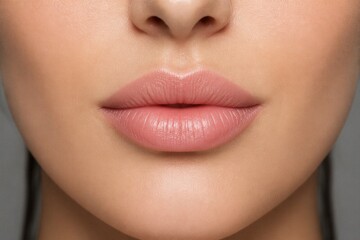 Obraz premium Female lips relaxed in studio close up portrait lighting soft