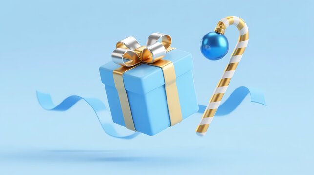 Light blue gift box with candy cane