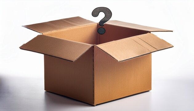 a cardboard carton mystery box with a question mark isolated on a white background