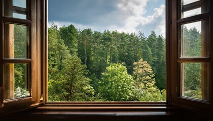 Fototapeta premium Serene Forest View Through Expansive Window