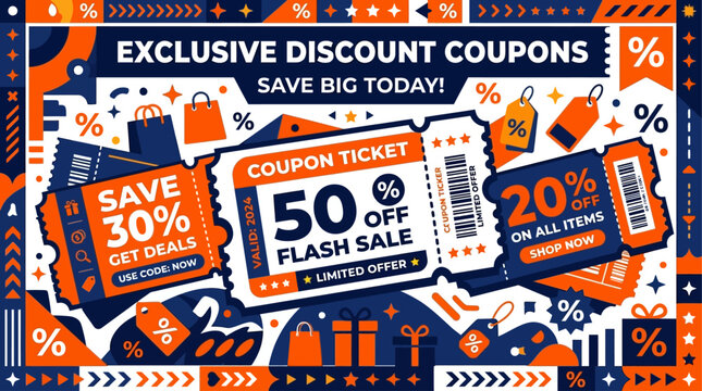 Vector discount coupons offering big savings on various products today